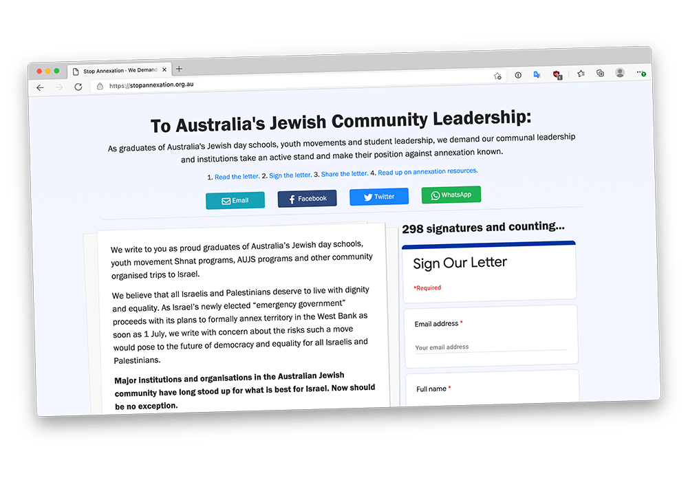 Letter to Australia's Jewish community leadership about annexation
